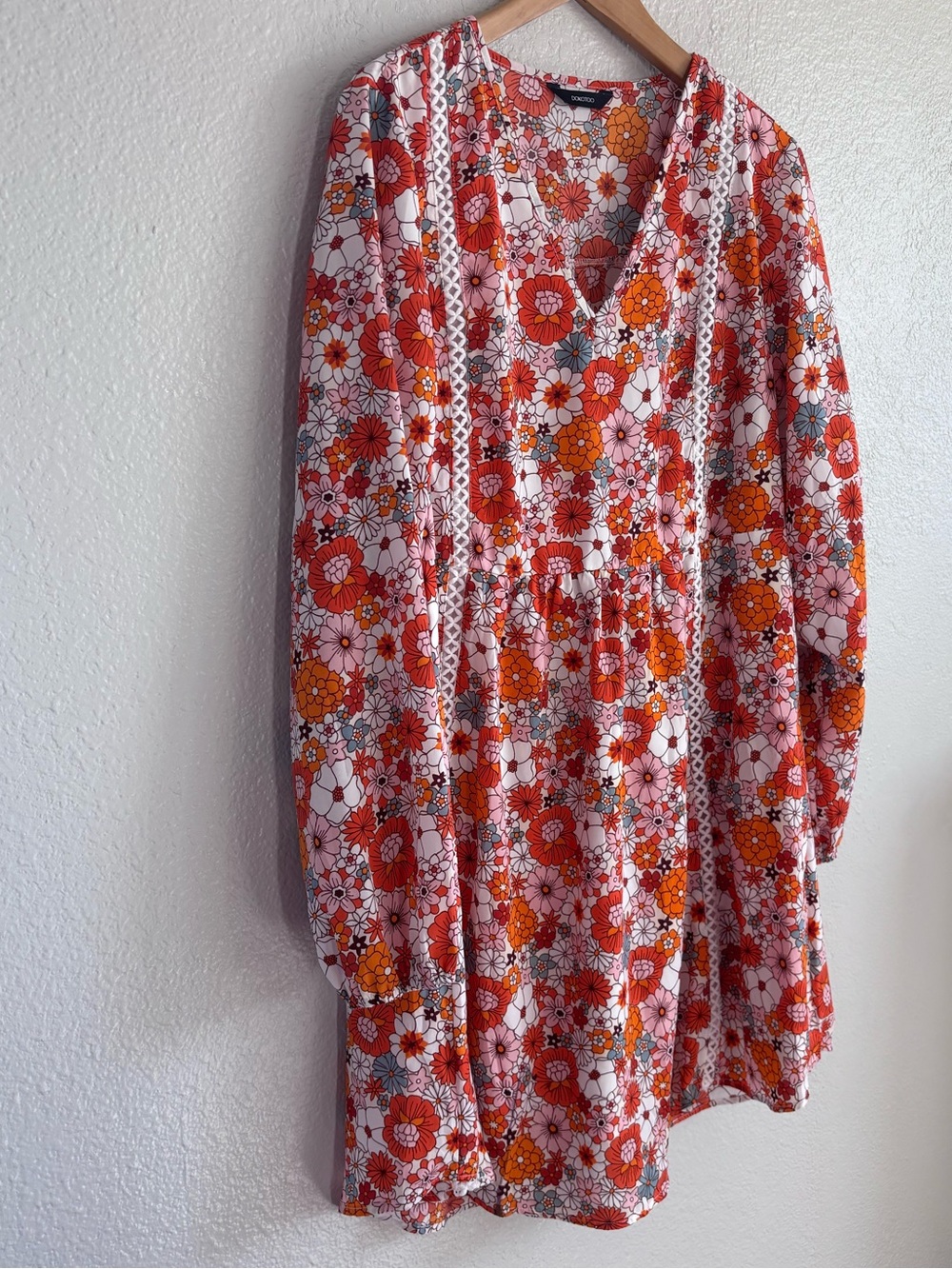 Boho Floral V-Neck Prairie Mini Dress Indie Cottagecore XL - Picture 7 of 13